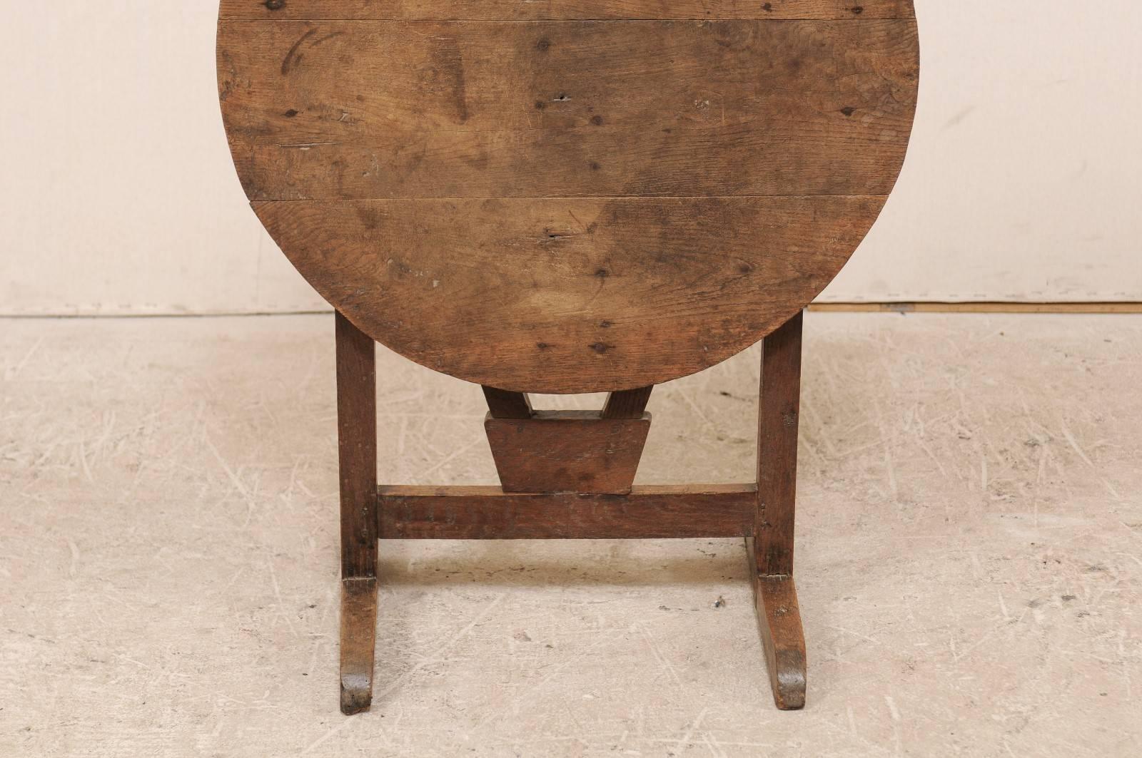 French 20th Century Petite Rustic Wood Round Wine Tasting Table with Patina In Good Condition In Atlanta, GA