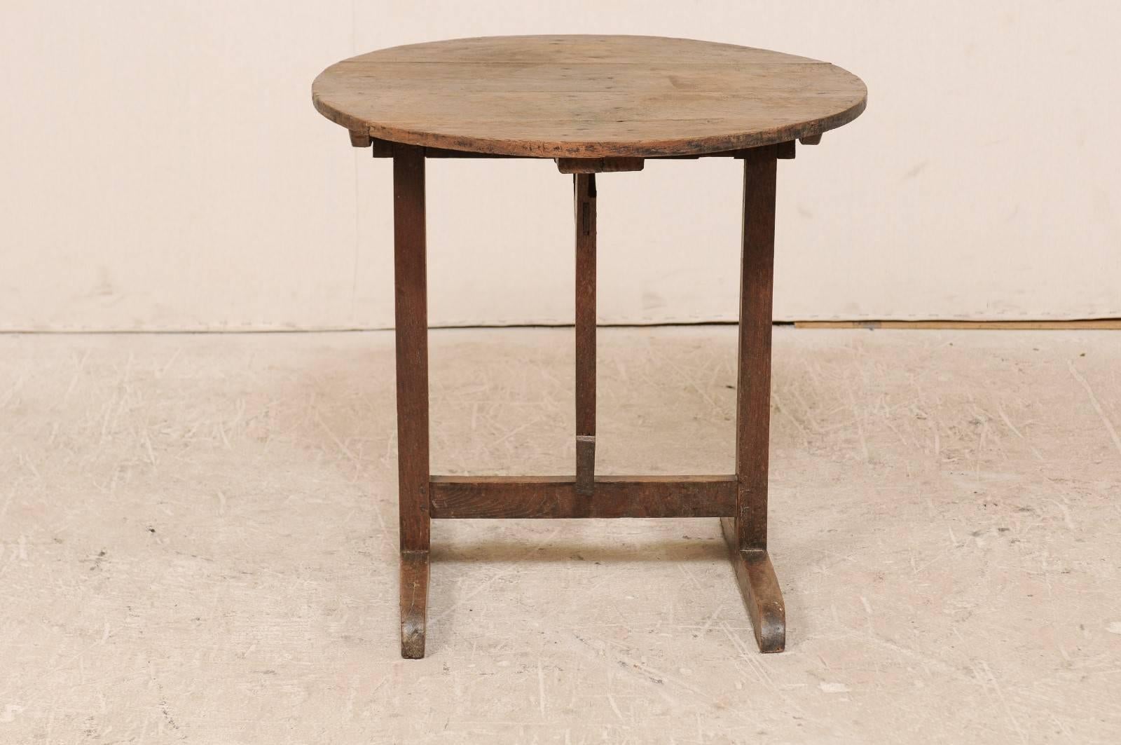 French 20th Century Petite Rustic Wood Round Wine Tasting Table with Patina 1