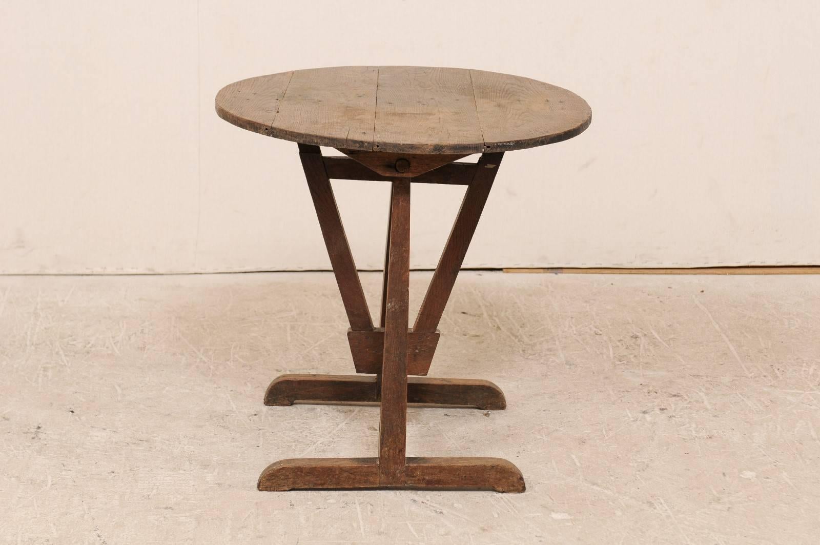 French 20th Century Petite Rustic Wood Round Wine Tasting Table with Patina 2