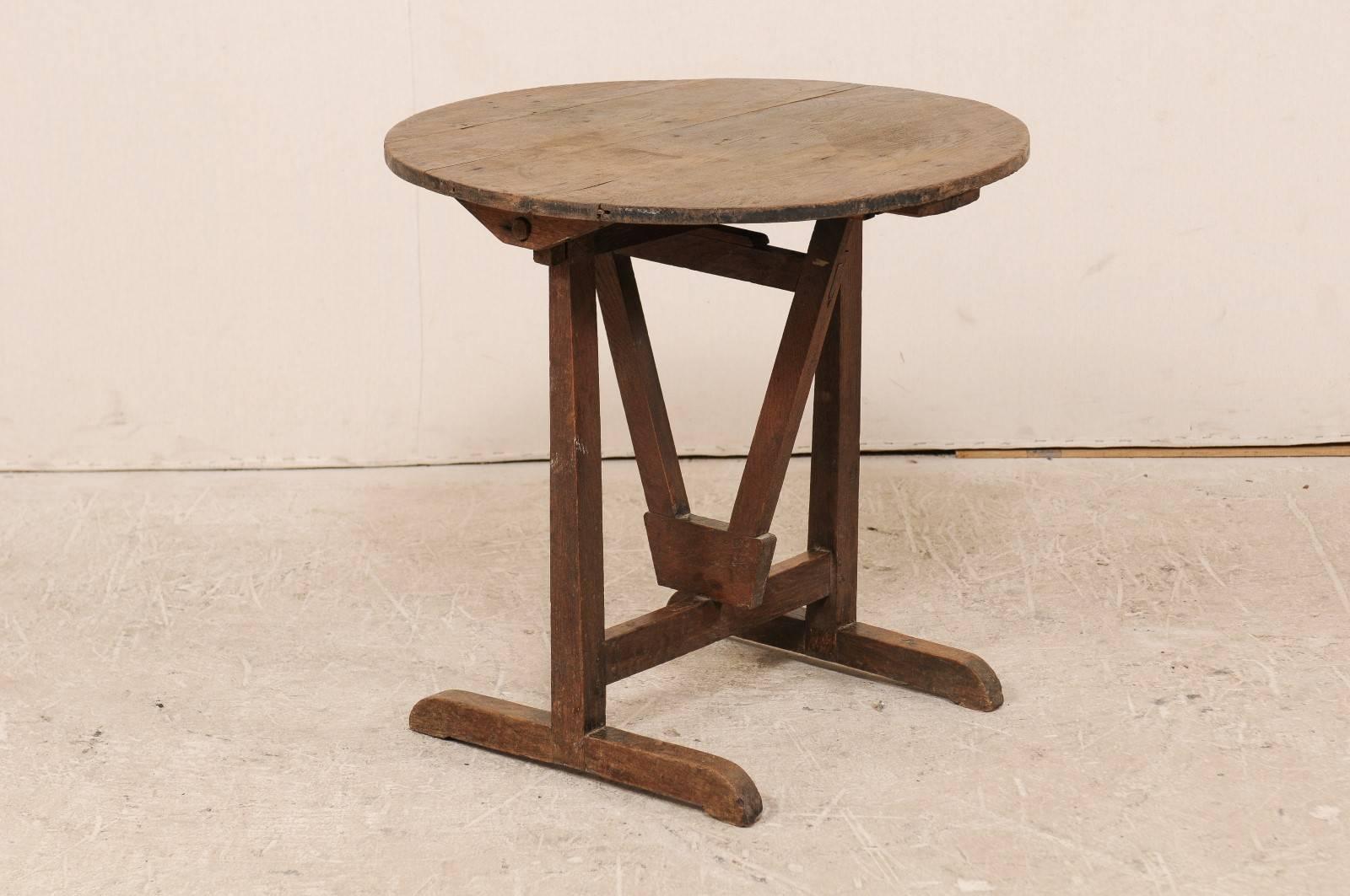 French 20th Century Petite Rustic Wood Round Wine Tasting Table with Patina 3