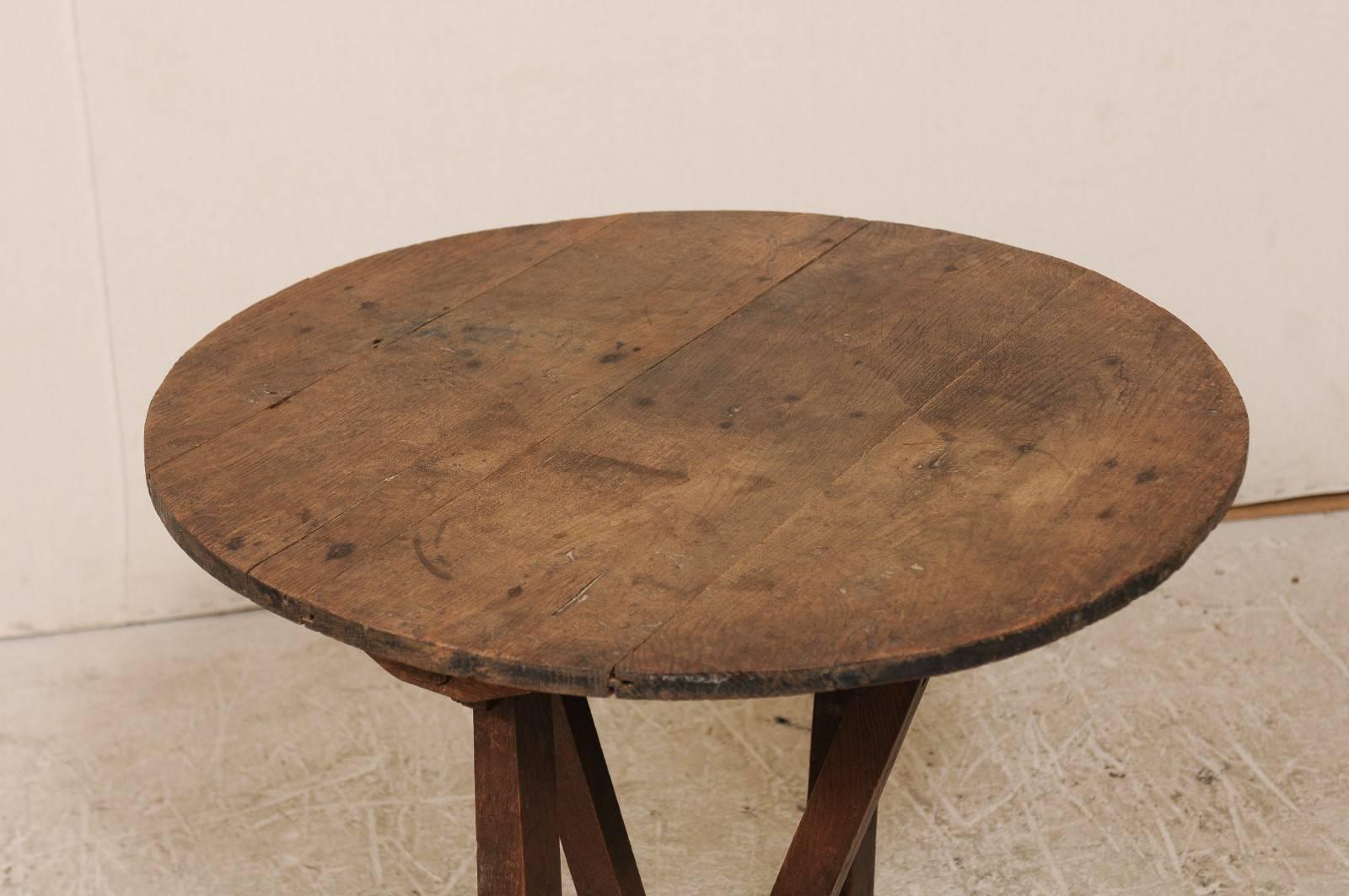 French 20th Century Petite Rustic Wood Round Wine Tasting Table with Patina 4