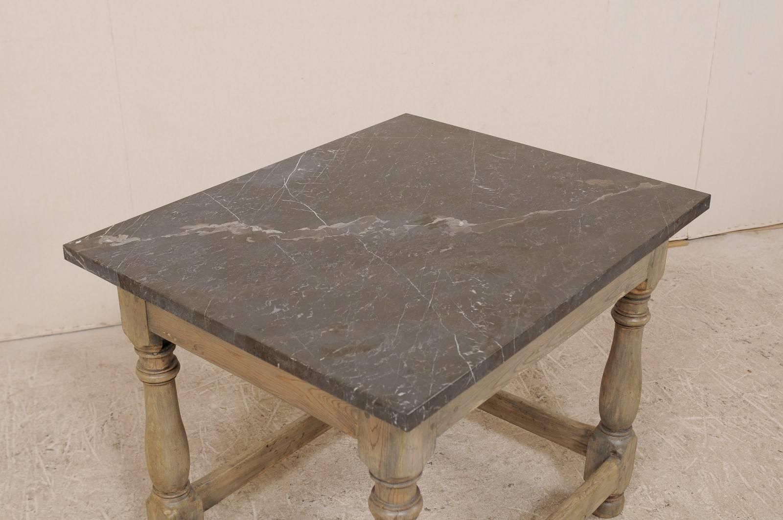 Swedish 18th Century Wood Occasional or Side Table with Honed Dark Marble Top In Good Condition In Atlanta, GA