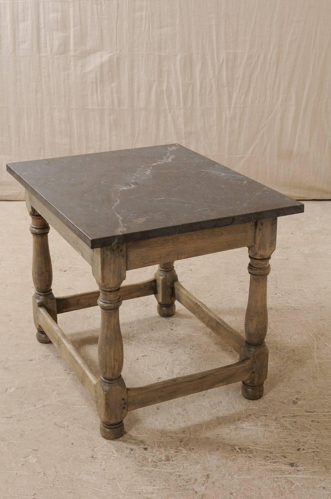 Swedish 18th Century Wood Occasional or Side Table with Honed Dark Marble Top 1