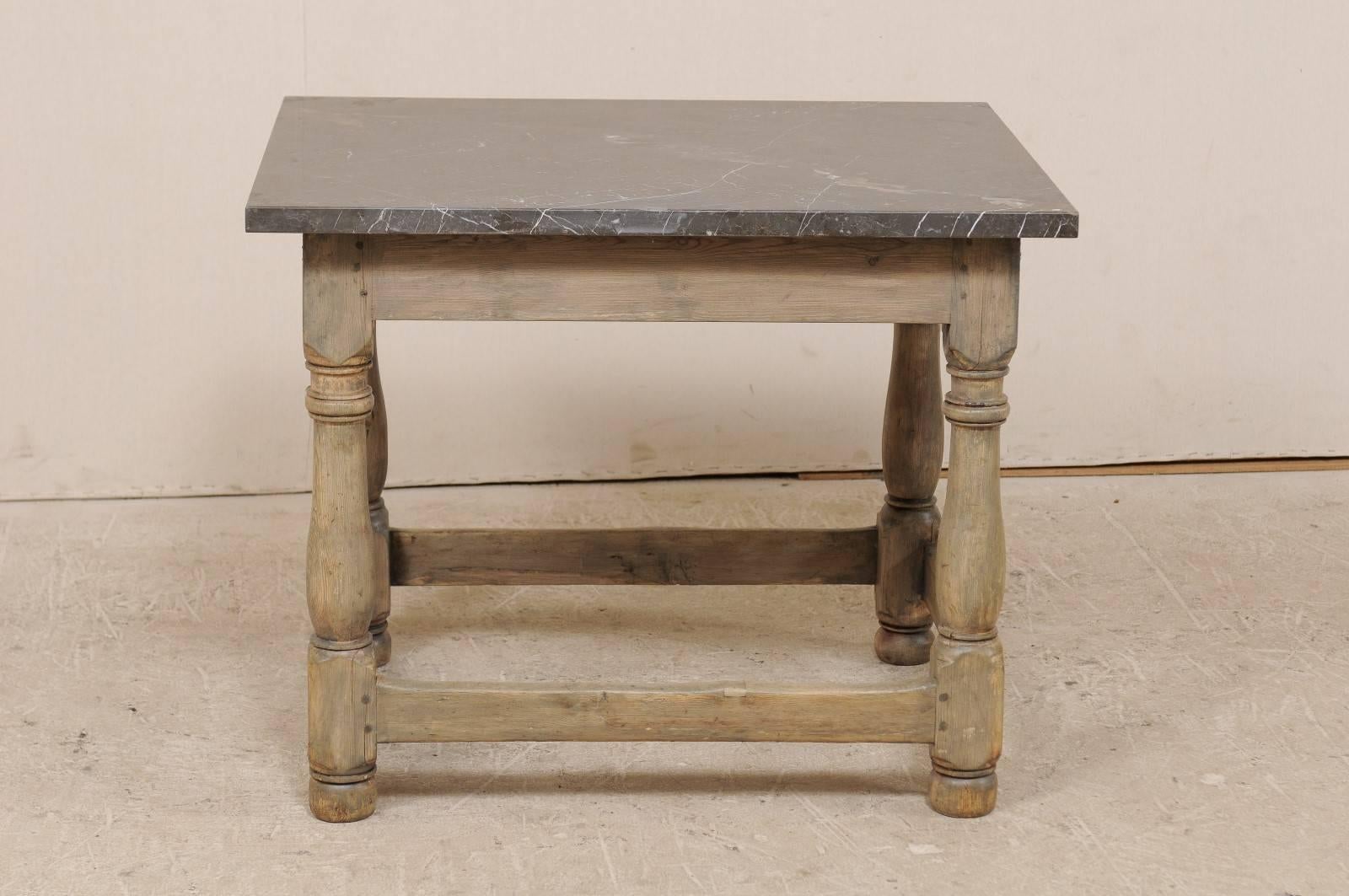 Swedish 18th Century Wood Occasional or Side Table with Honed Dark Marble Top 2