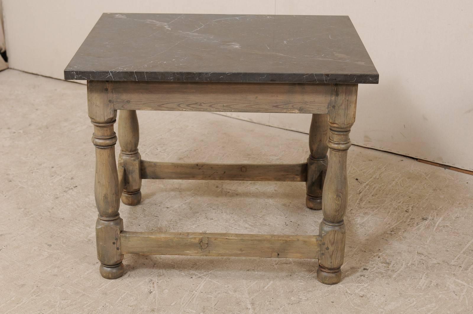 Swedish 18th Century Wood Occasional or Side Table with Honed Dark Marble Top 3