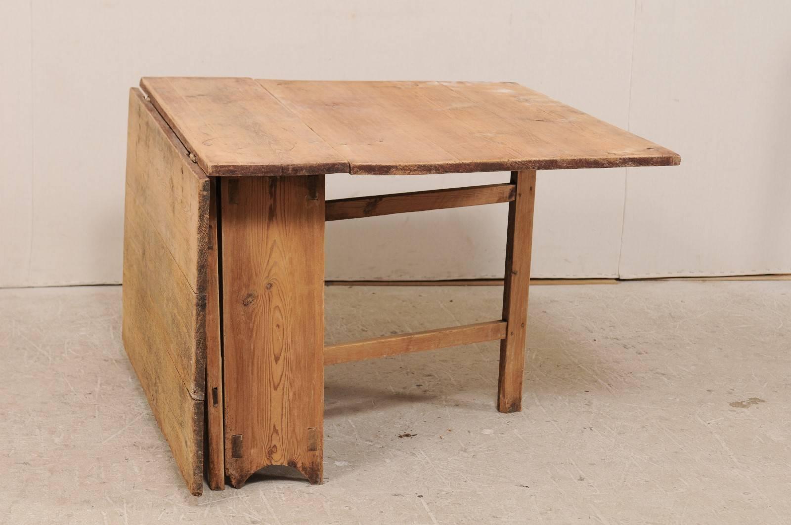 Rustic Swedish Early 19th Century Drop-Leaf / Gate Leg Table with Original Wood Finish For Sale