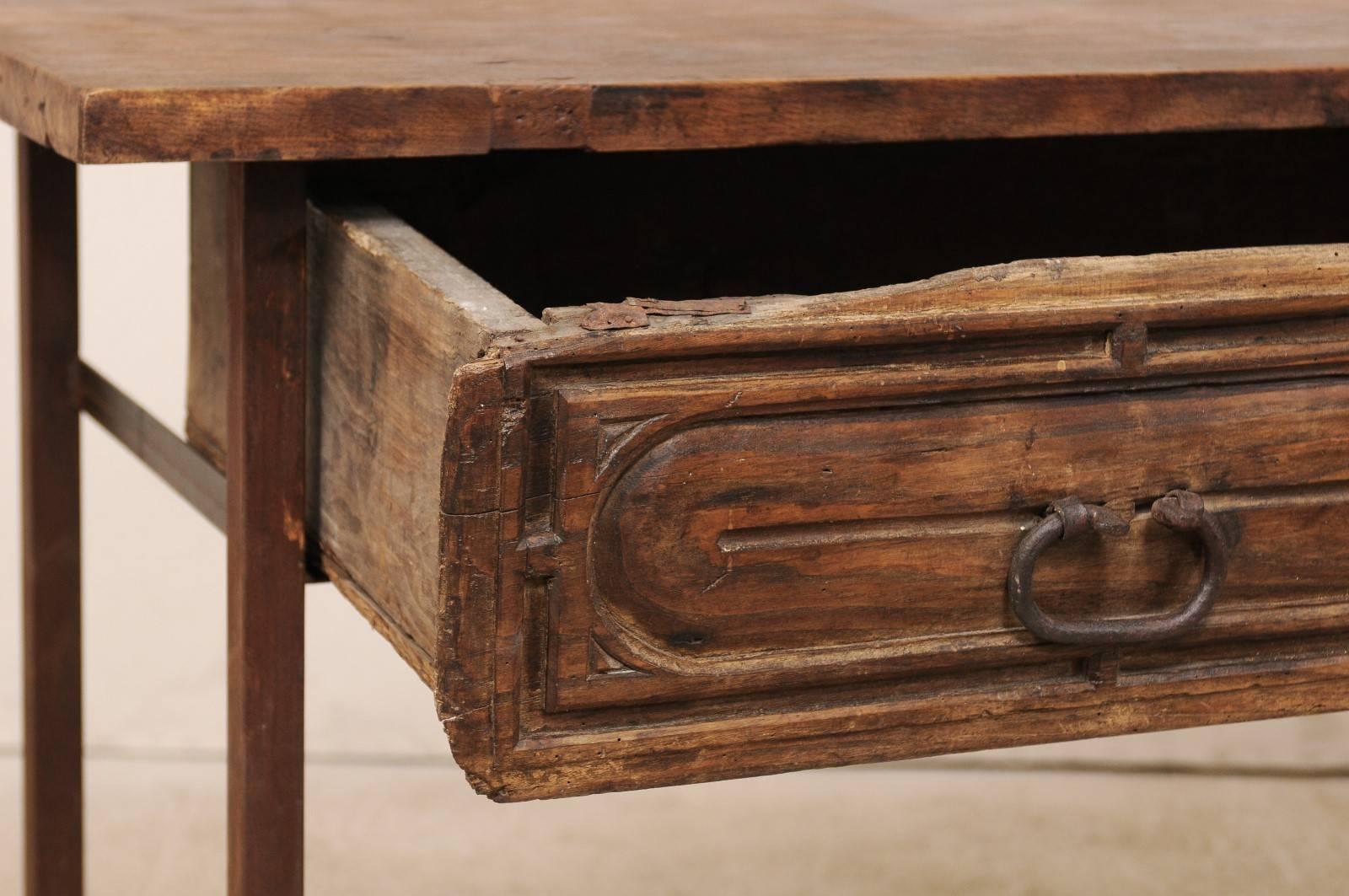 Spanish, 18th Century Console Table with Carved Wood Drawer and X-Stretcher 2
