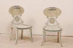 Pair of Vintage Grotto Painted Beige Wood Chairs with Carved Shell Motifs