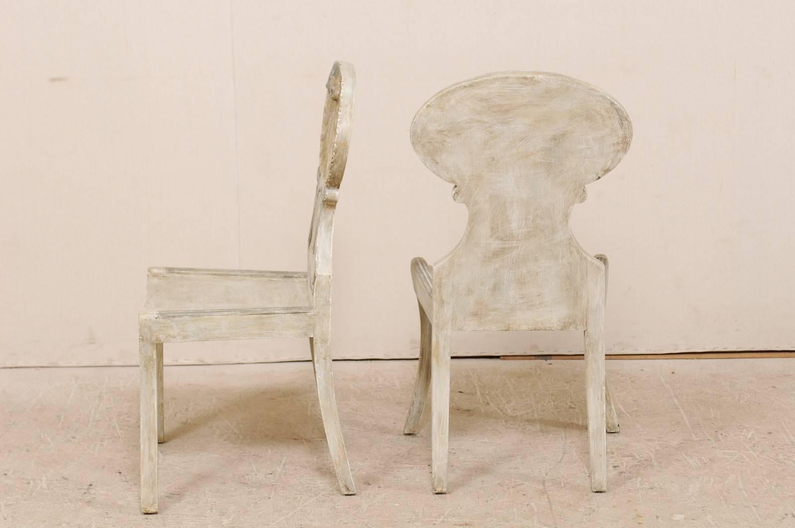 Pair of Vintage Grotto Painted Beige Wood Chairs with Carved Shell Motifs 1