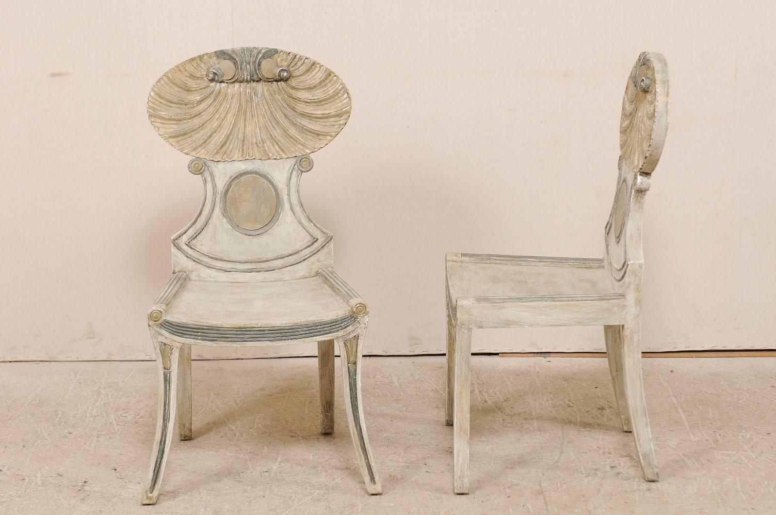 Pair of Vintage Grotto Painted Beige Wood Chairs with Carved Shell Motifs 2