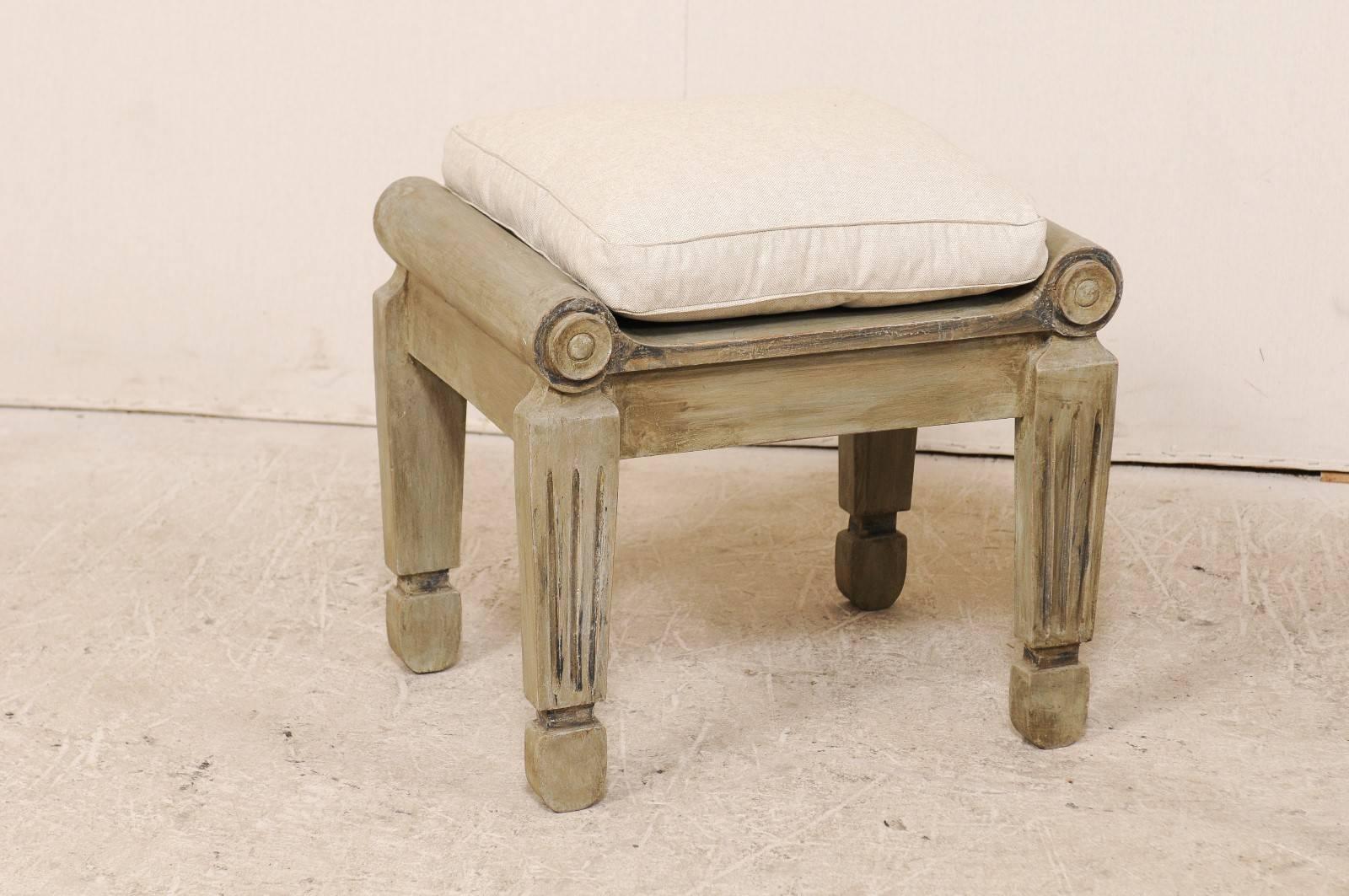 Linen Pair of Carved and Painted Brazilian Wood Stools with Fluted and Tapered Legs