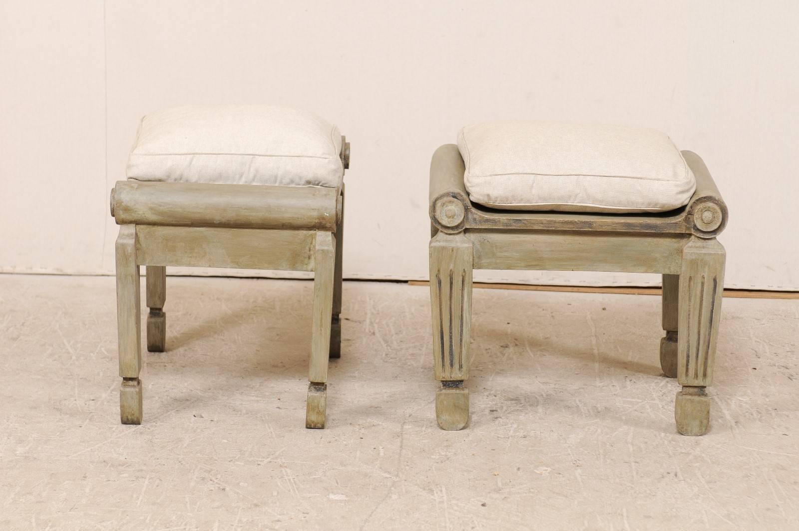 Pair of Carved and Painted Brazilian Wood Stools with Fluted and Tapered Legs 2