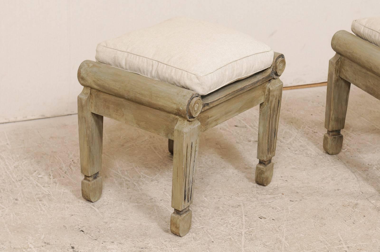 Pair of Carved and Painted Brazilian Wood Stools with Fluted and Tapered Legs 3