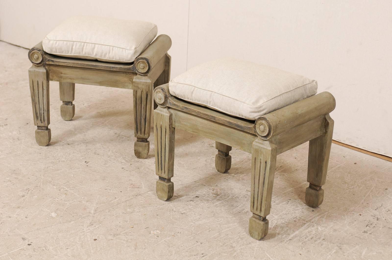 Pair of Carved and Painted Brazilian Wood Stools with Fluted and Tapered Legs 5