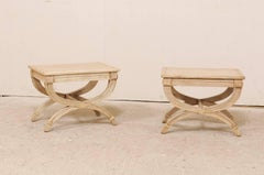 Pair of Dante Style Vintage American Wood Stools with Half Moon Legs