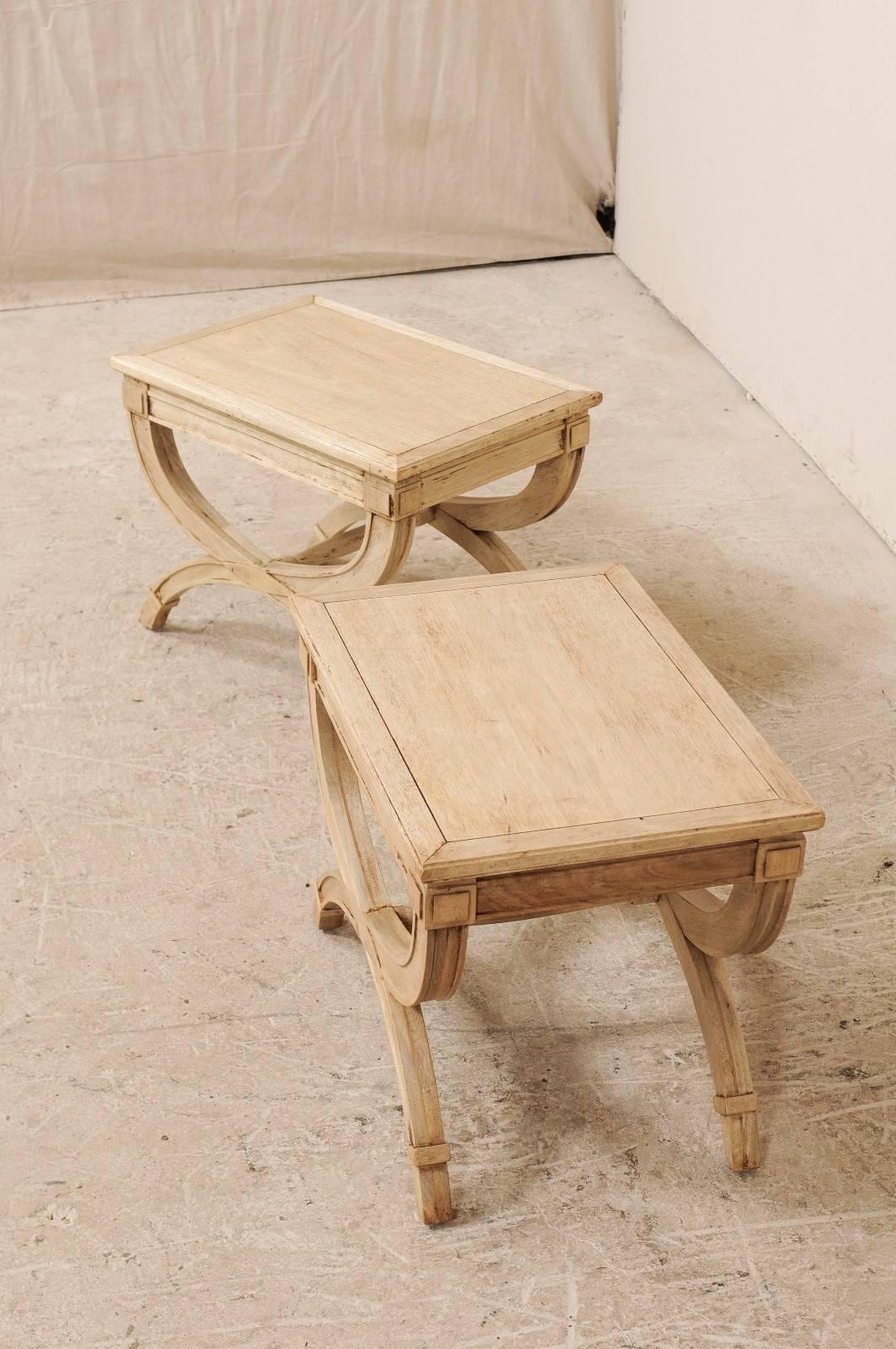 Pair of Dante Style Vintage American Wood Stools with Half Moon Legs In Good Condition In Atlanta, GA