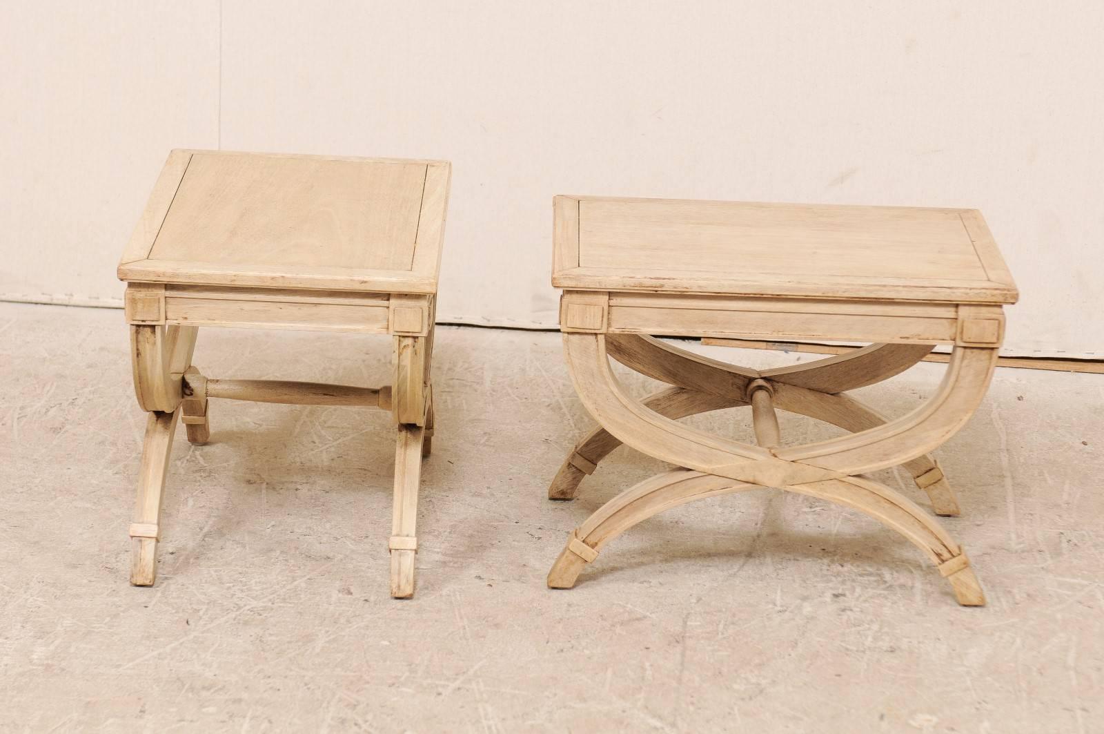 20th Century Pair of Dante Style Vintage American Wood Stools with Half Moon Legs
