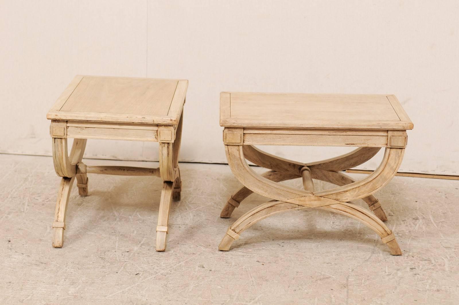 Pair of Dante Style Vintage American Wood Stools with Half Moon Legs 1