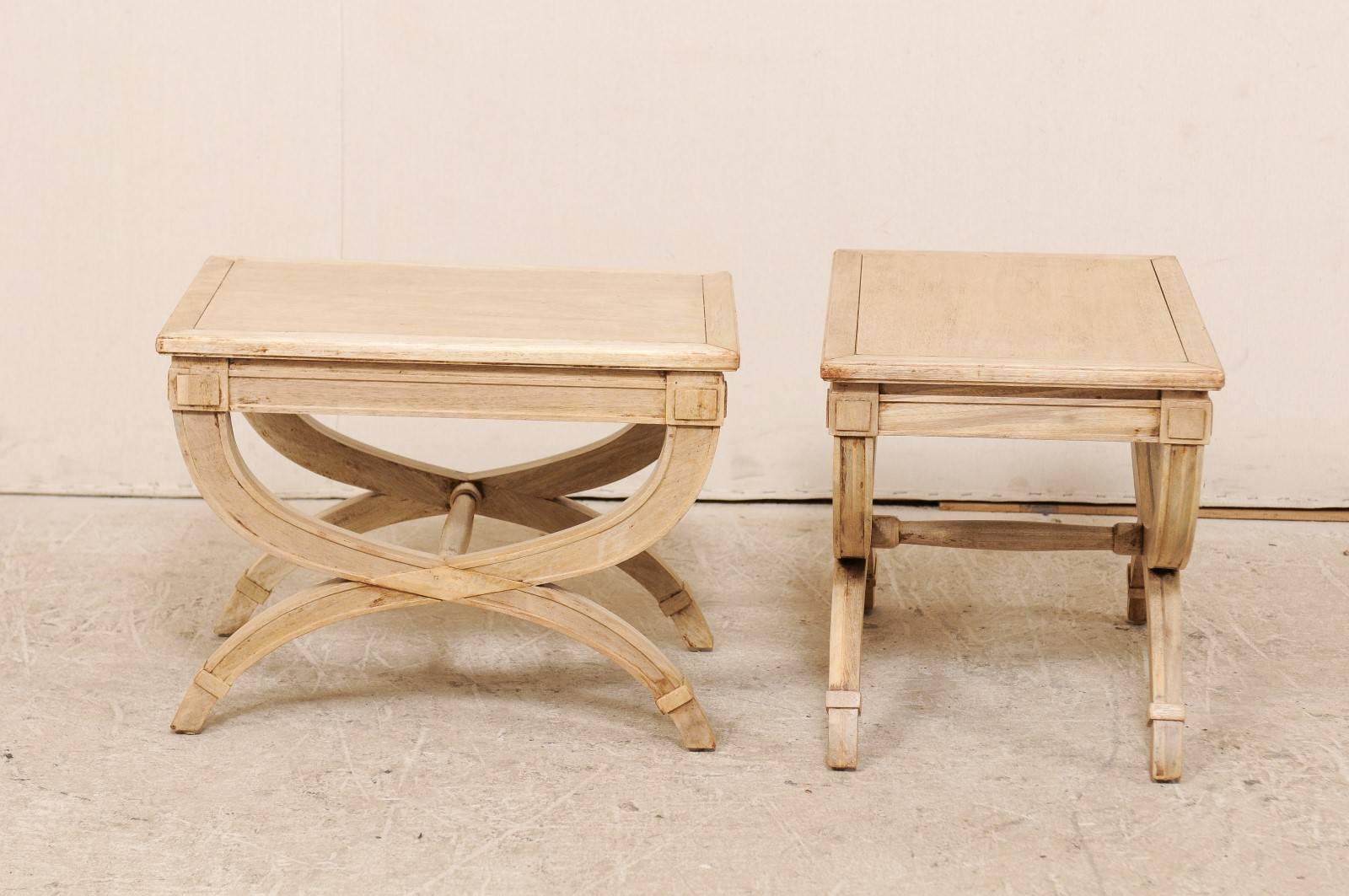 Pair of Dante Style Vintage American Wood Stools with Half Moon Legs 2