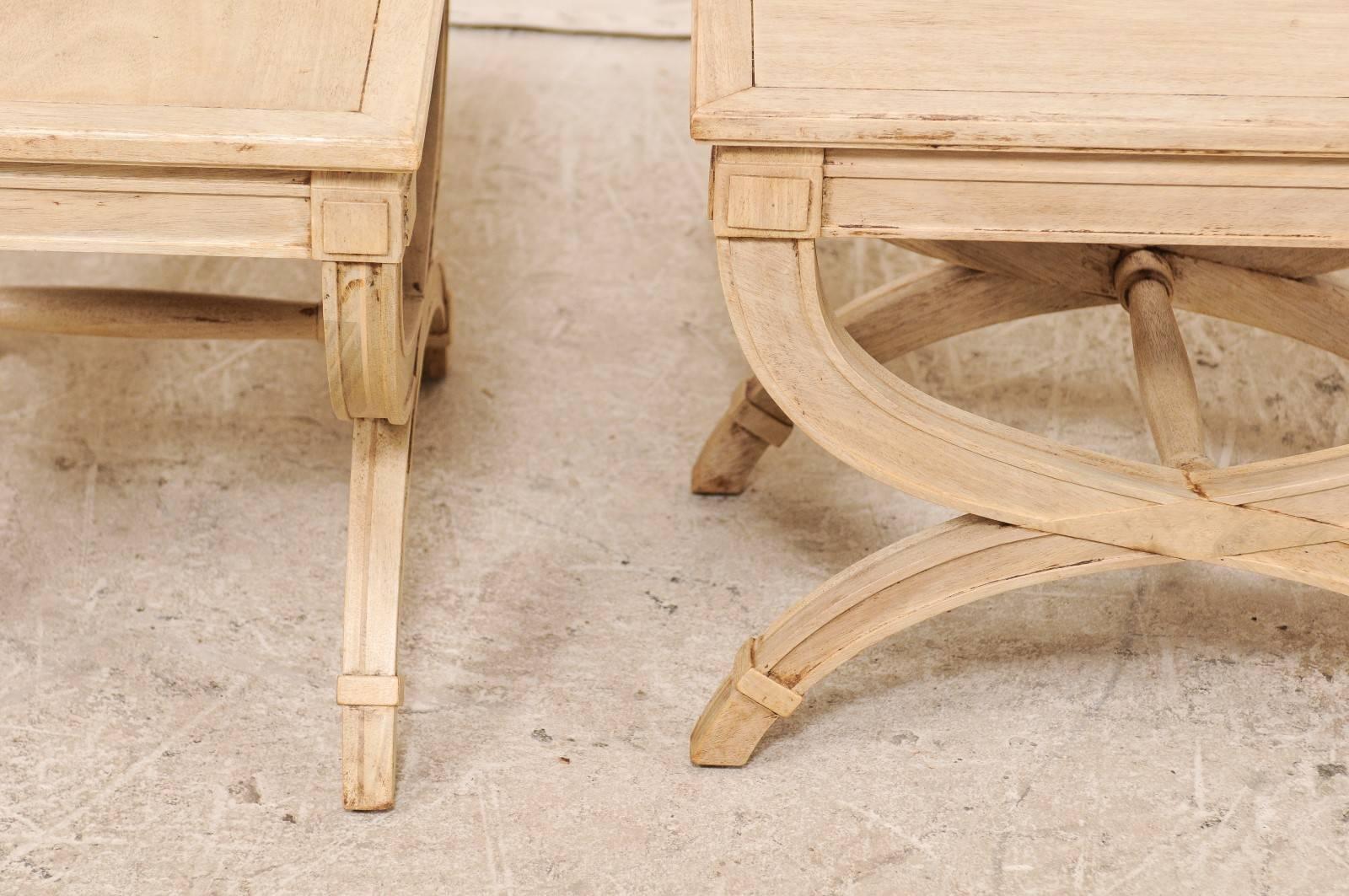 Pair of Dante Style Vintage American Wood Stools with Half Moon Legs 3
