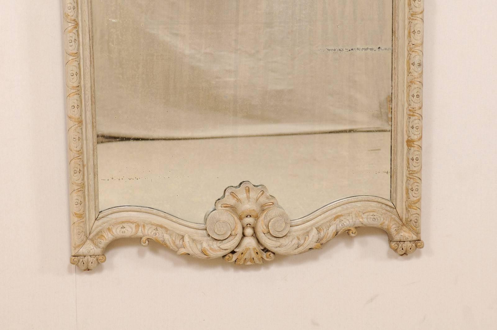 Glass Italian 19th Century Wood Mirror with Carved Egg and Dart, Scrolls and Cartouche