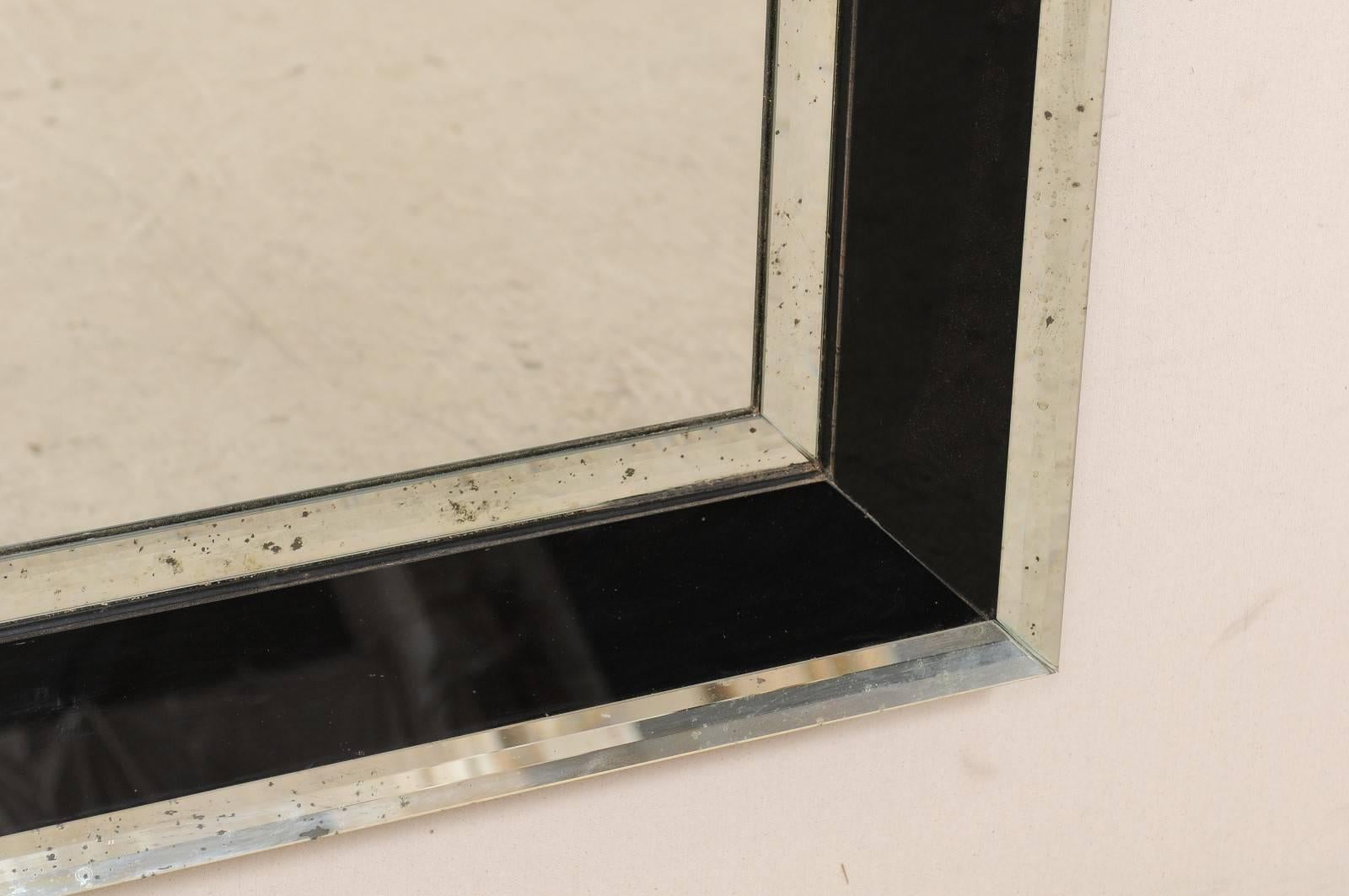 20th Century 5.75 Ft Tall Rectangular Mirror Accentuated w/ Black & Antiqued Glass Surround