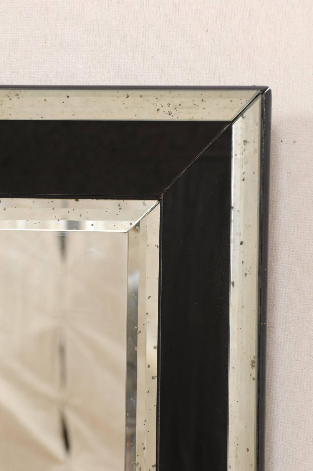 American 5.75 Ft Tall Rectangular Mirror Accentuated w/ Black & Antiqued Glass Surround 