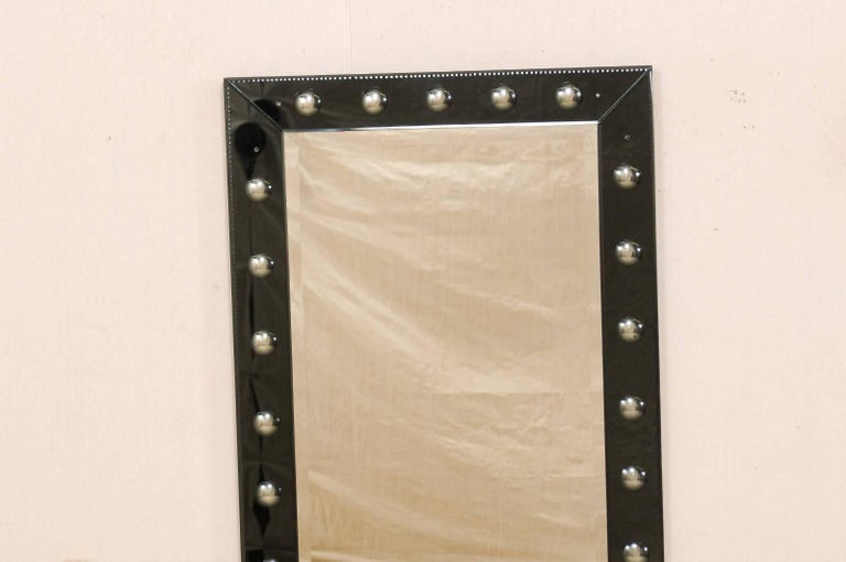 Elegant Vintage Black Rectangular Wall Mirror with Bullseye Pattern