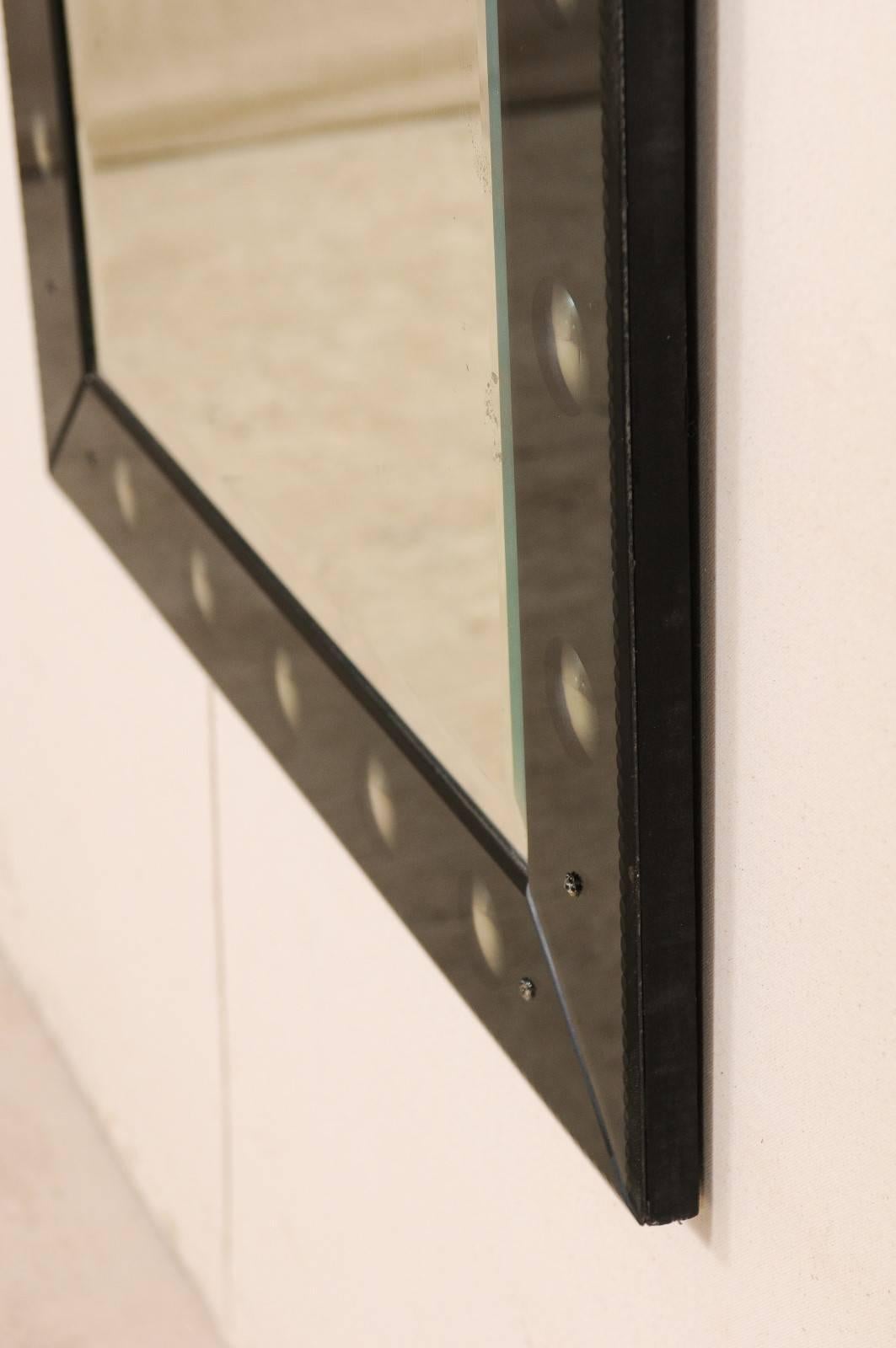 Glass Elegant Vintage Black Rectangular Wall Mirror with Bullseye Pattern Border