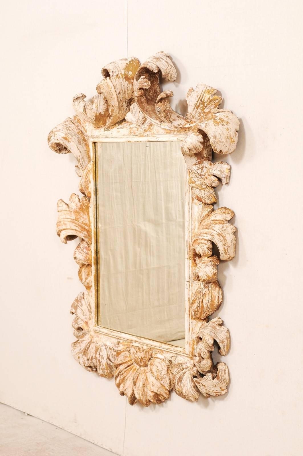 18th Century and Earlier Exquisite 18th C. Period Baroque Italian Mirror Carved w/ Ornate Acanthus Leaves