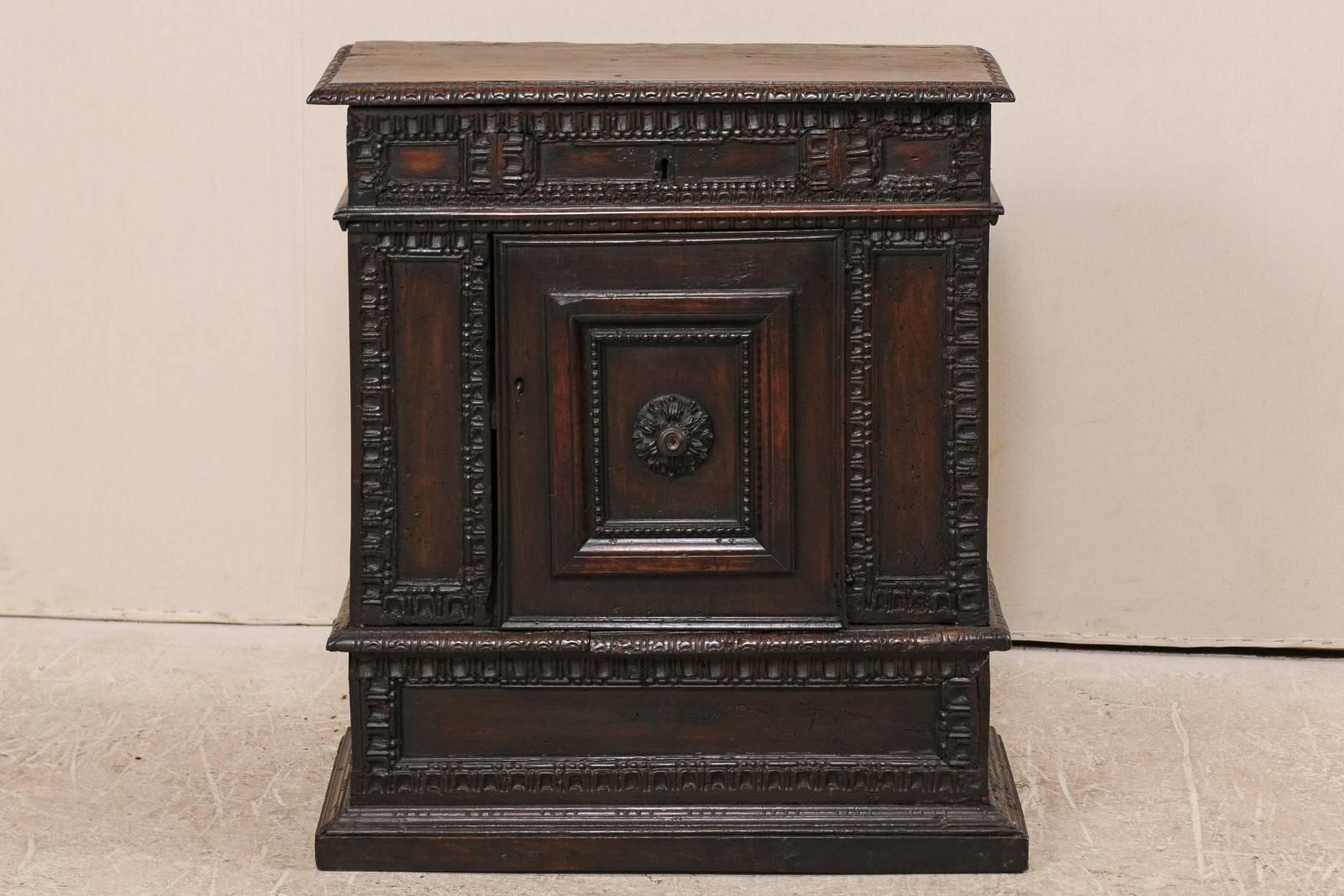 Early 18th Century Italian Smaller-Sized Cabinet, Richly Carved, w/Top Lift Door In Good Condition For Sale In Atlanta, GA