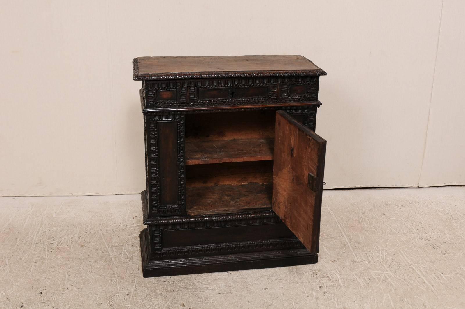 Early 18th Century Italian Smaller-Sized Cabinet, Richly Carved, w/Top Lift Door For Sale 4