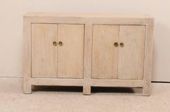 Vintage Asian Buffet Server Console in Creamy Pale White Wash with Wood Showing