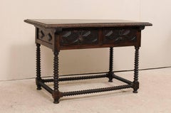 Spanish Early 18th Century Walnut Wood Desk with Spindled Legs and Box Stretcher
