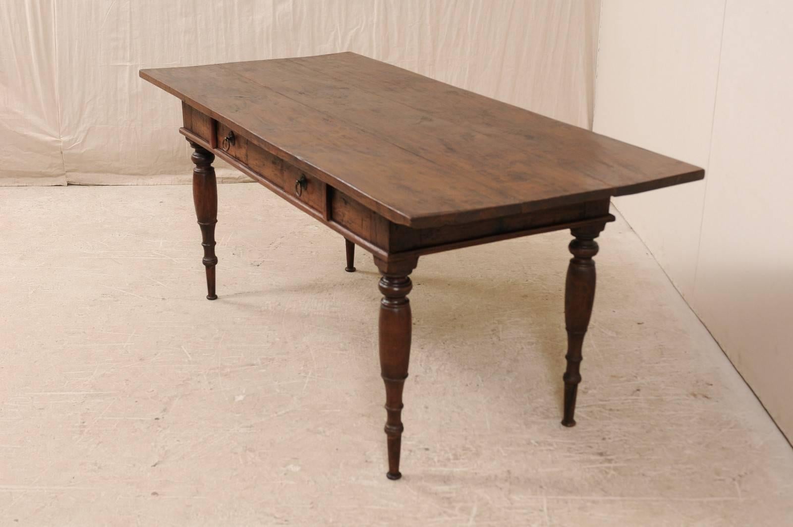 Brazilian Table from the Early 20th Century of Rich Brown Wood with Two Drawers In Good Condition In Atlanta, GA