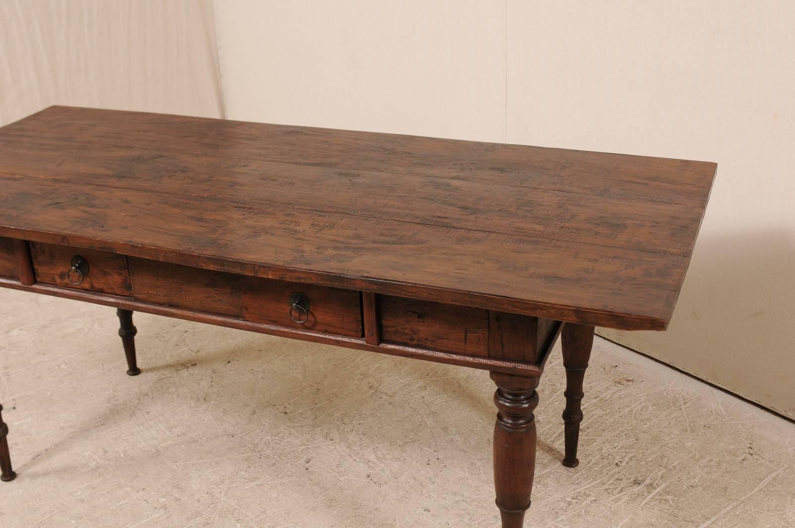 Brazilian Table from the Early 20th Century of Rich Brown Wood with Two Drawers 1