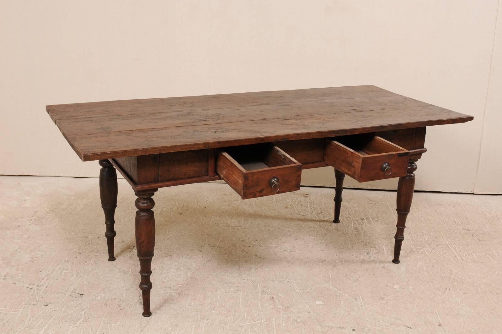 Brazilian Table from the Early 20th Century of Rich Brown Wood with Two Drawers 5