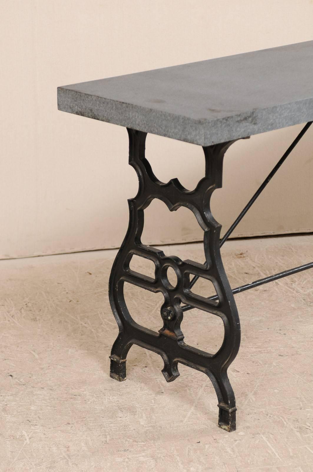 Forged French Iron & Granite Early 20th Century Console / Desk Table in Black and Grey