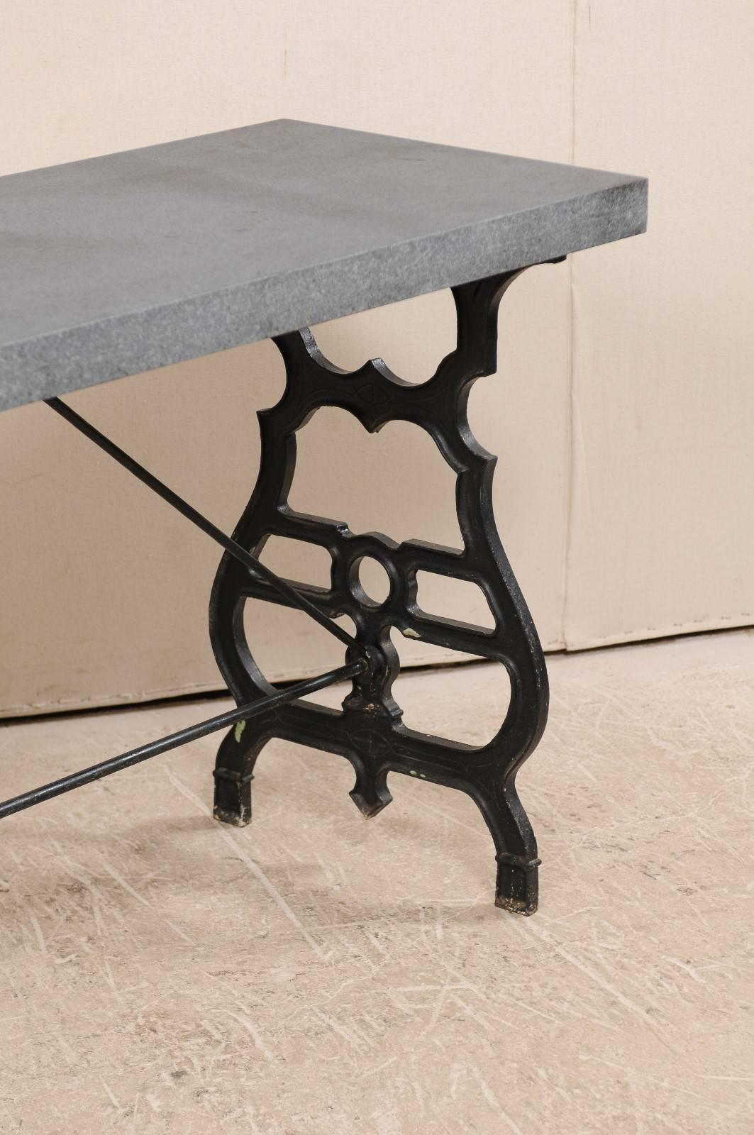 French Iron & Granite Early 20th Century Console / Desk Table in Black and Grey In Good Condition In Atlanta, GA