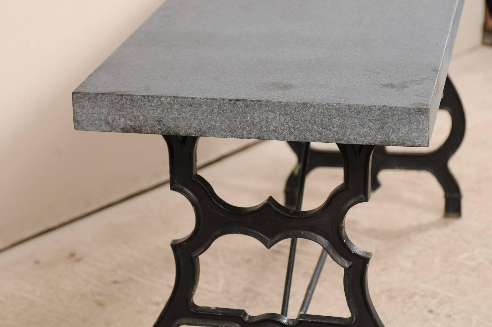 French Iron & Granite Early 20th Century Console / Desk Table in Black and Grey 5