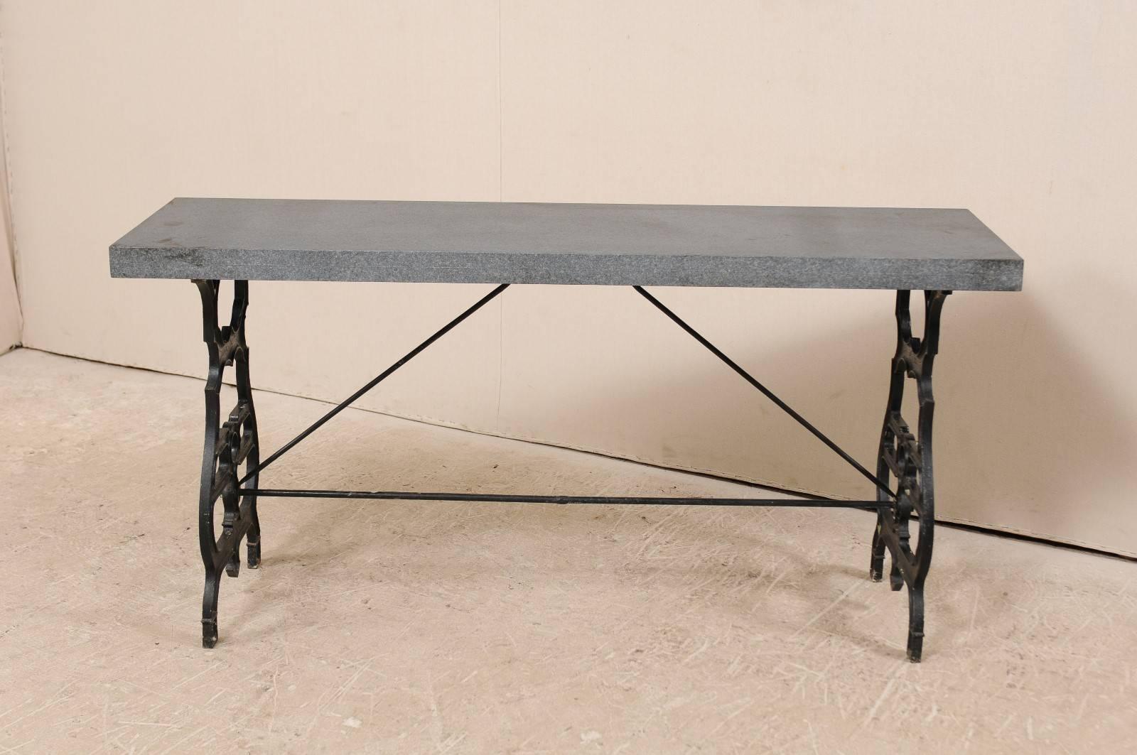 French Iron & Granite Early 20th Century Console / Desk Table in Black and Grey 1