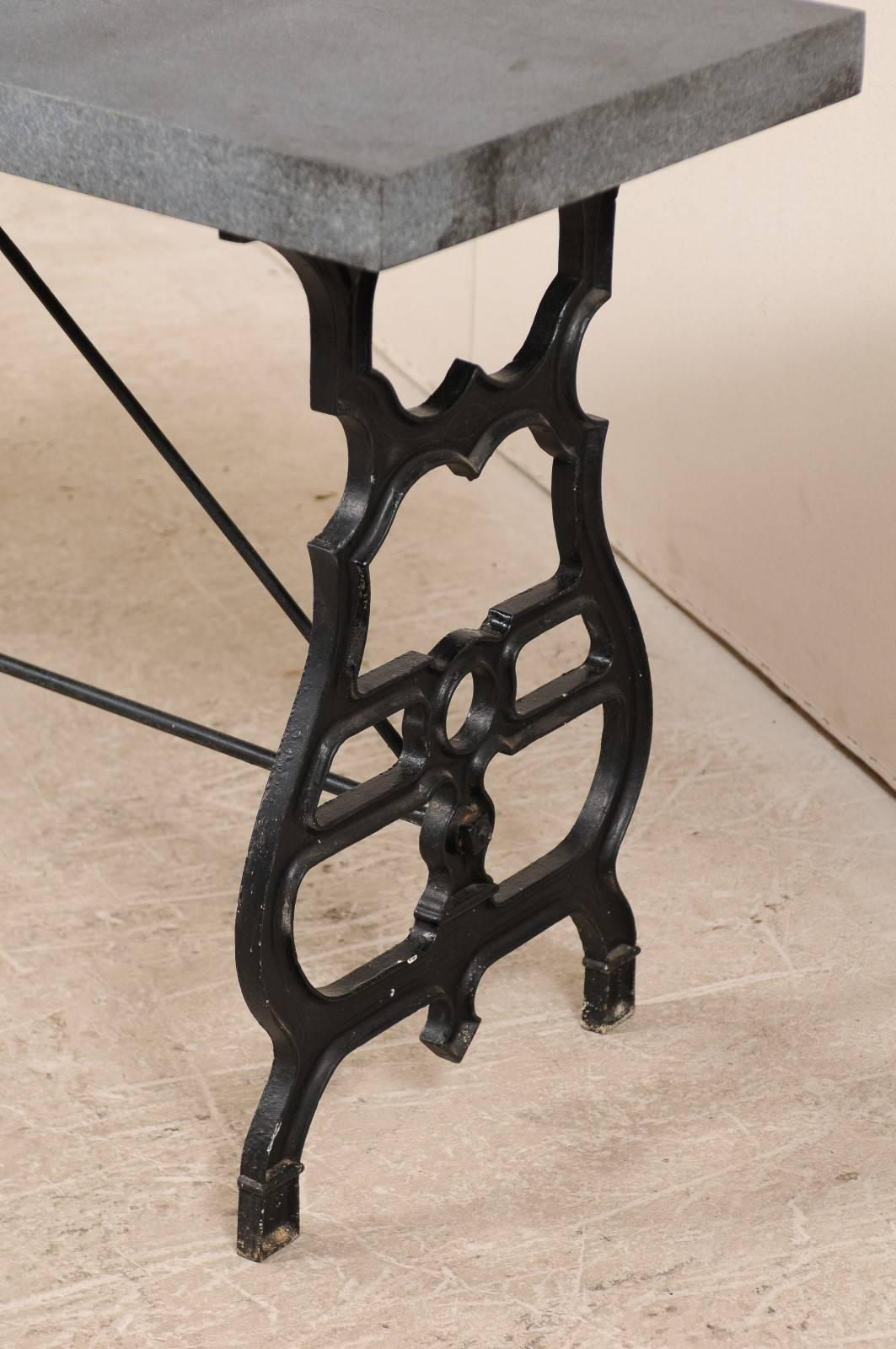 French Iron & Granite Early 20th Century Console / Desk Table in Black and Grey 3