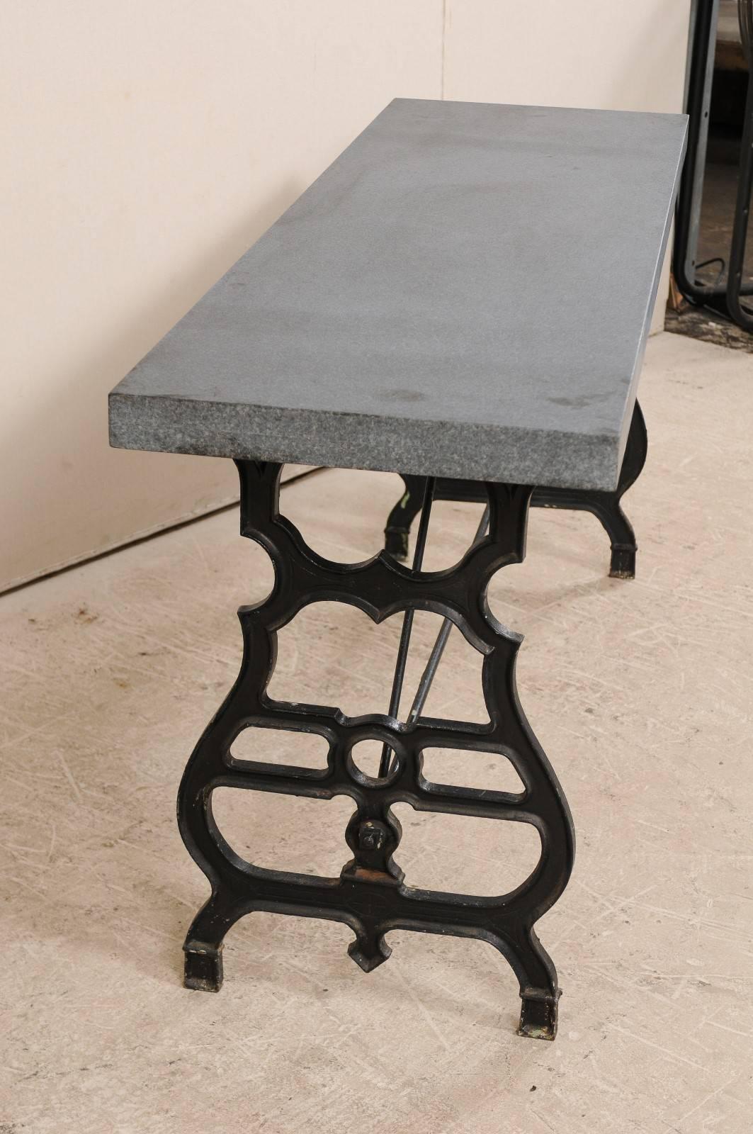French Iron & Granite Early 20th Century Console / Desk Table in Black and Grey 4