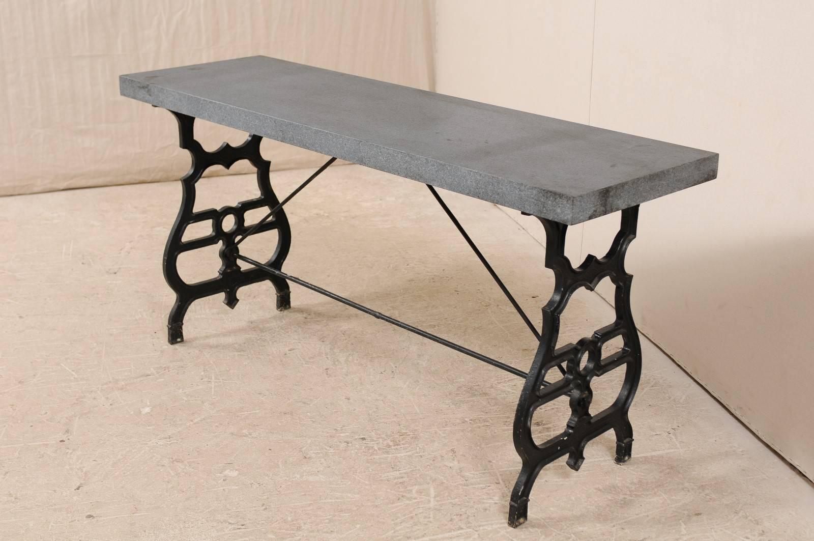 French Iron & Granite Early 20th Century Console / Desk Table in Black and Grey 2