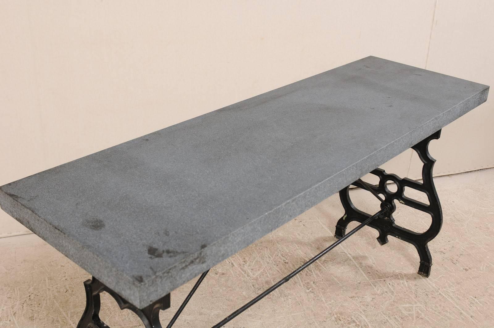 French Iron & Granite Early 20th Century Console / Desk Table in Black and Grey 6