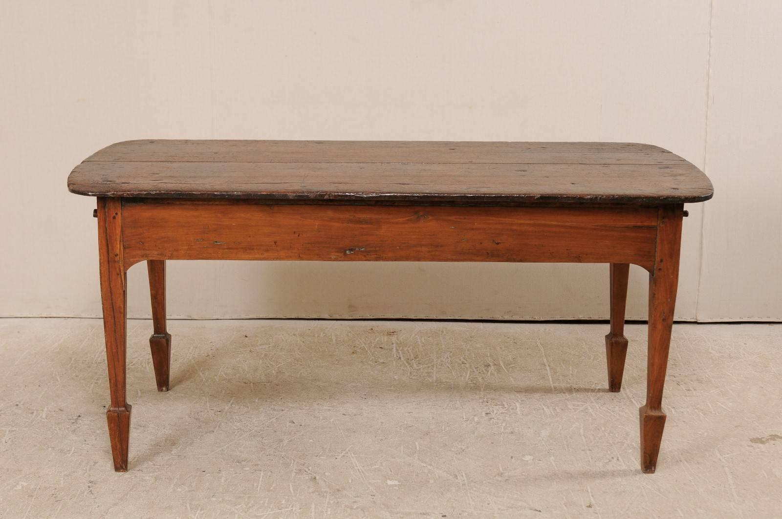 Rustic Early 20th Century Brazilian Peroba Wood Table with Two Drawers and Spaded Feet