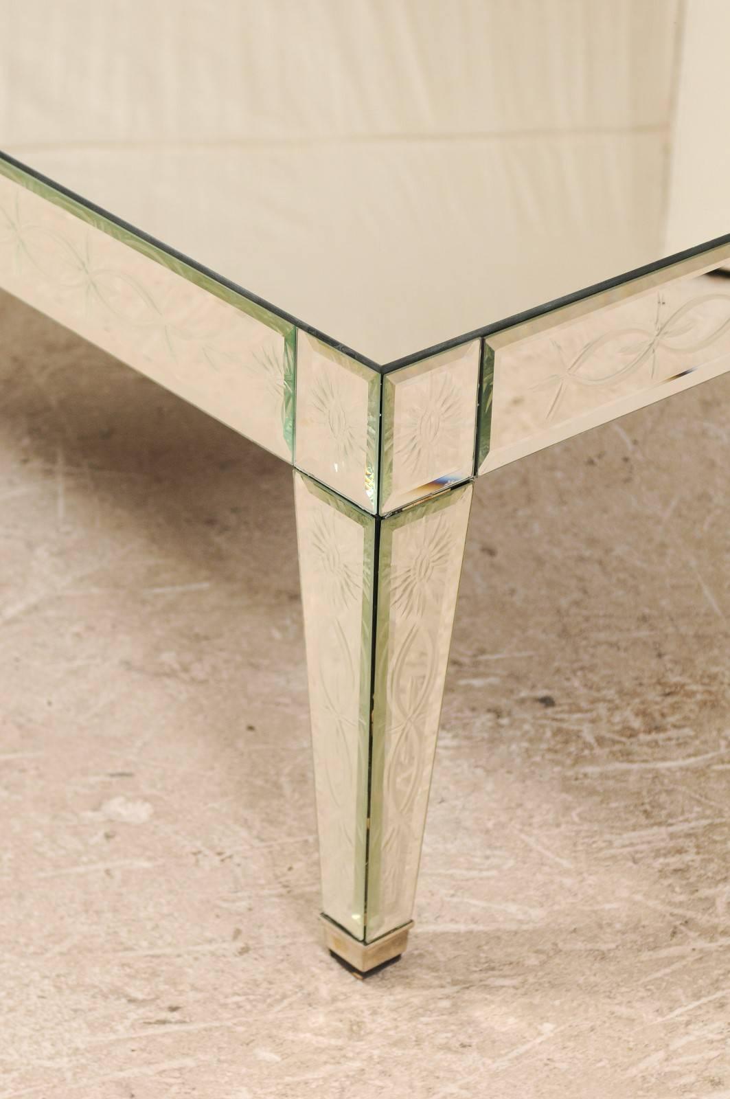 20th Century A Venetian-Style Vintage Mirrored Coffee Table, Artisan Hand-Silvered