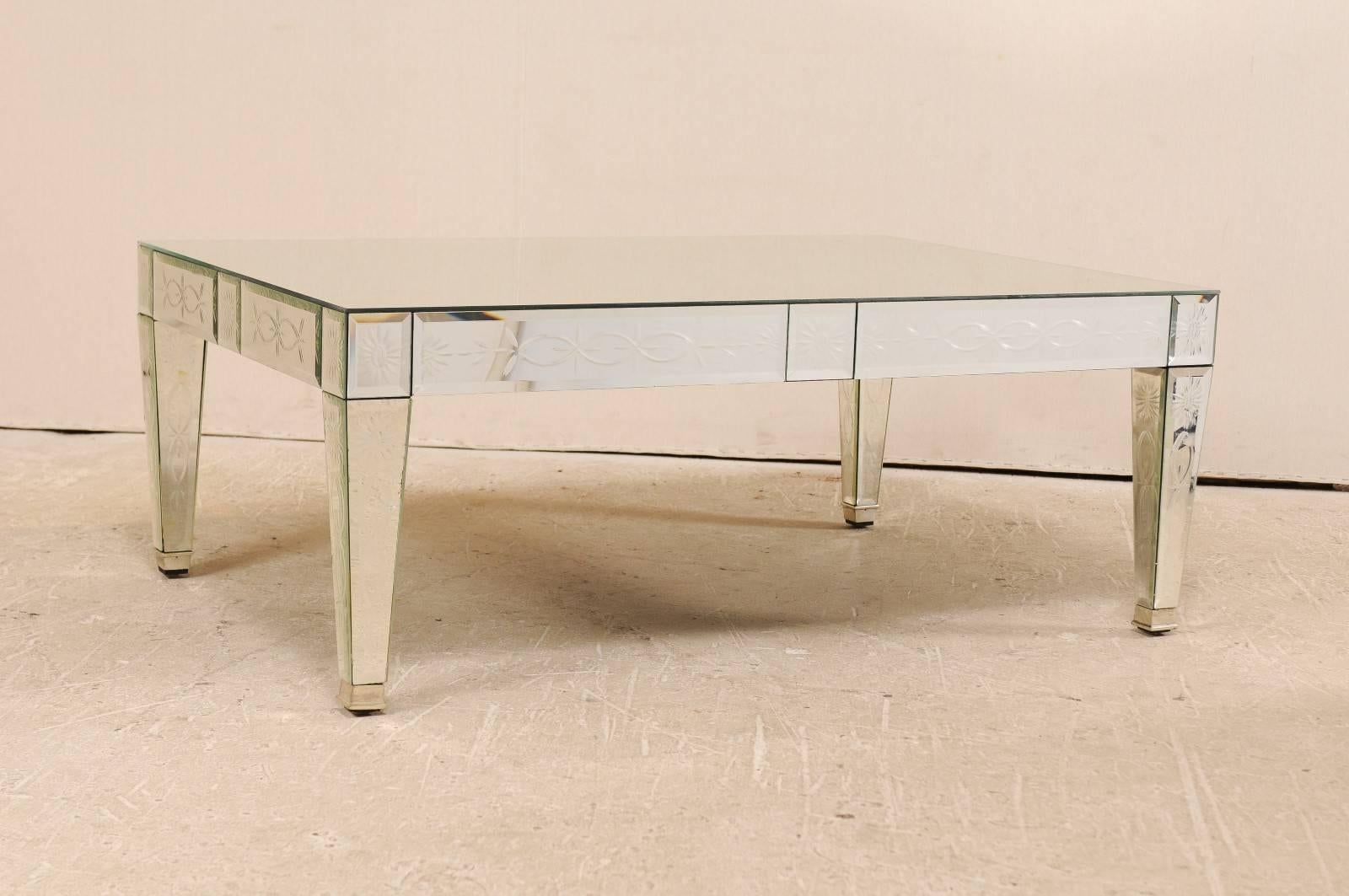 Glass A Venetian-Style Vintage Mirrored Coffee Table, Artisan Hand-Silvered