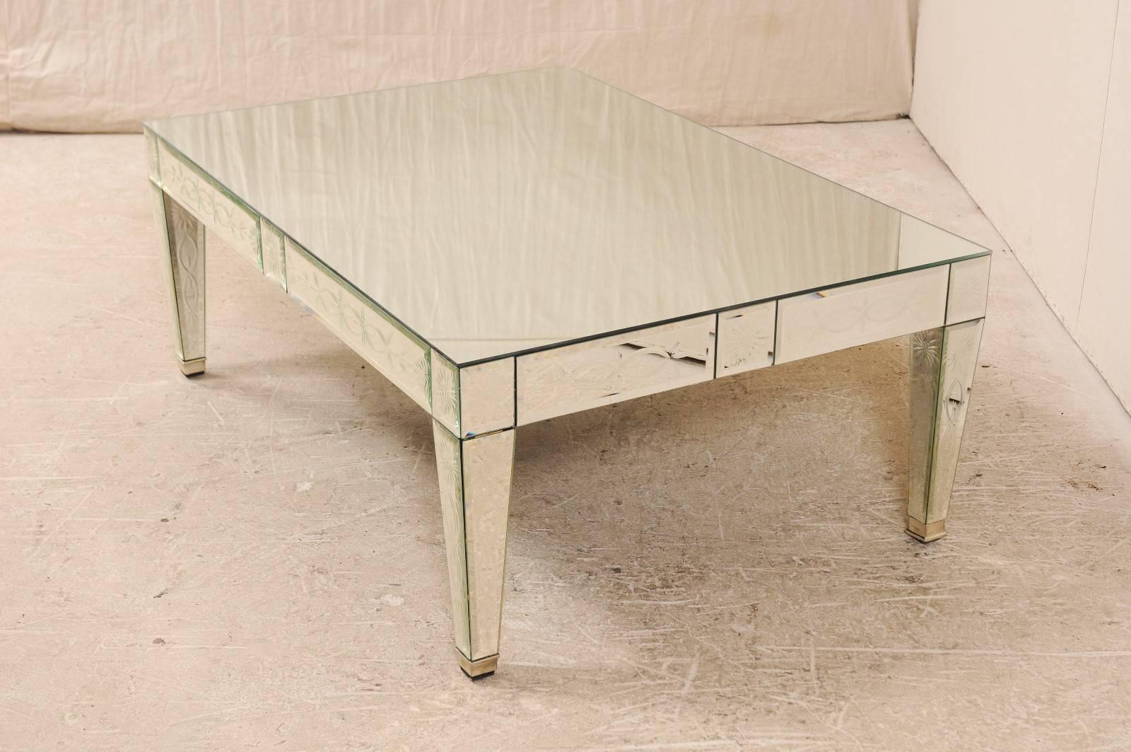 A Venetian-Style Vintage Mirrored Coffee Table, Artisan Hand-Silvered In Good Condition In Atlanta, GA
