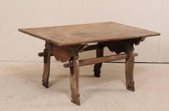 18th Century Spanish Walnut Wood Table with Uniquely Carved Trestle End Supports